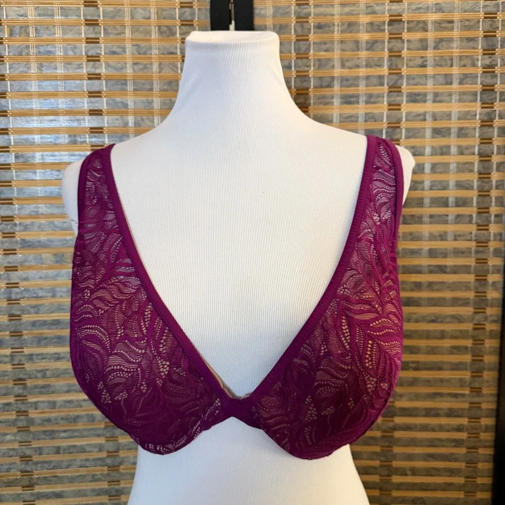 ThirdLove Feather Lace Plunge Bra Womens 42C Purple Underwire Lingerie 3424
